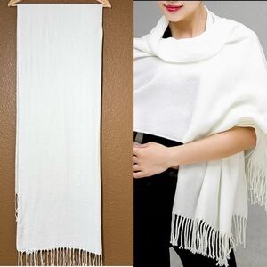 79*29 Classic PASHMINA Cashmere Wool White Shawn Scarf Fringed Silk Soft Unisex